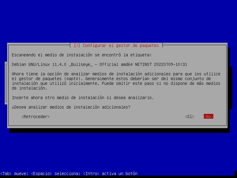 No analizar medios de instalación adicionales