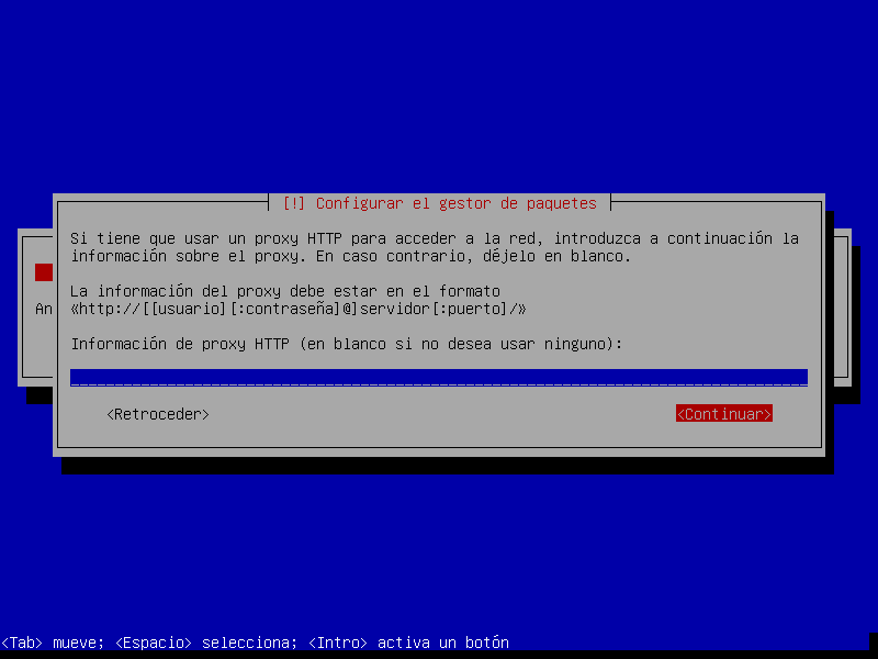 Dejar en blanco el proxy a menos que se use alguno